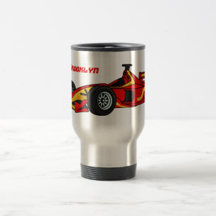 High speed racing cars cartoon illustration travel mug