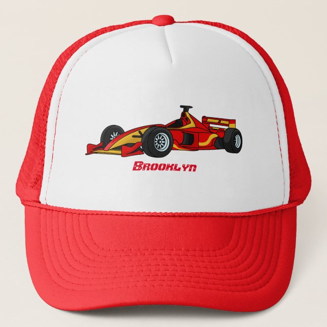 High speed racing cars cartoon illustration trucker hat (Front)