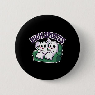 High Spirits Funny Ghost Weed Halloween Humour 6 Cm Round Badge