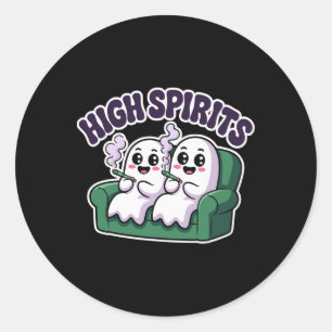 High Spirits Funny Ghost Weed Halloween Humour  Classic Round Sticker
