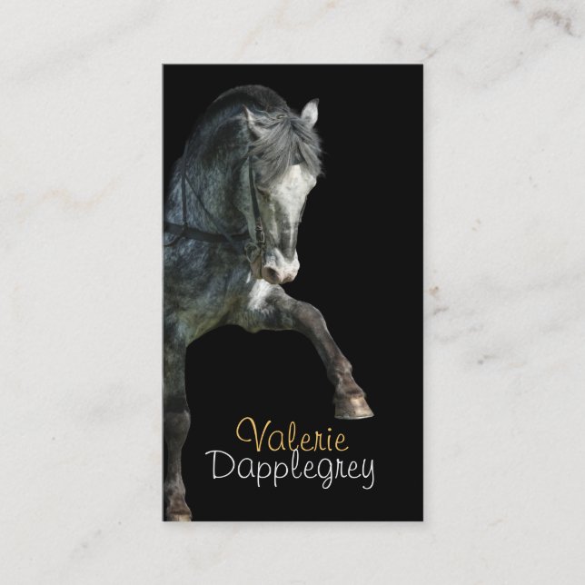 High stepping dapple gery dressage business card (Front)