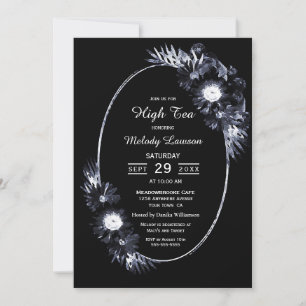 High Tea Bridal Shower Elegant Moody Black Floral Invitation