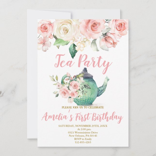 High Tea First Birthday, Par-Tea Birthday Invitation (Front)