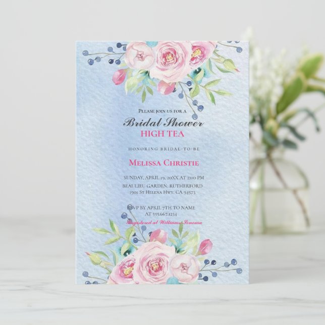 high tea garden party,beautiful soft pastel  invitation (Standing Front)