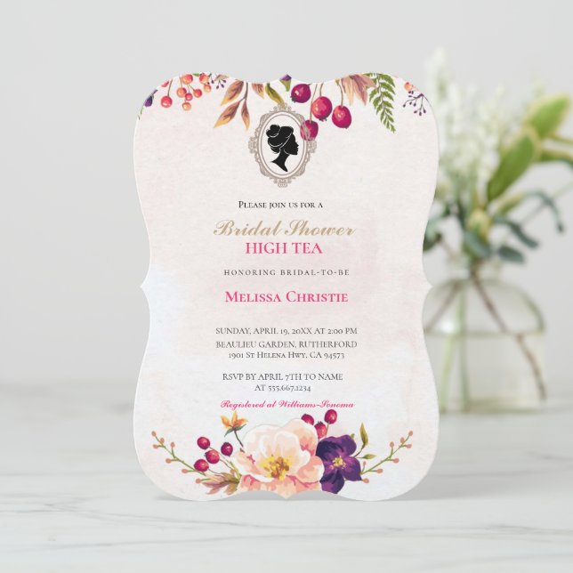 high tea garden party,beautiful soft pastel  invitation (Standing Front)