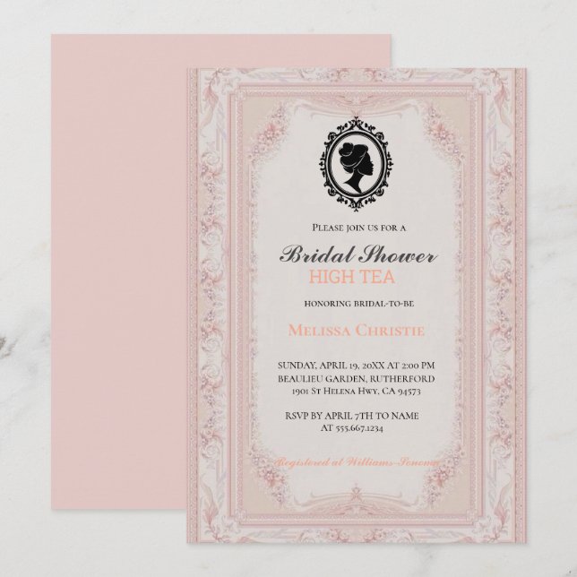high tea garden party,beautiful soft pastel  invitation (Front/Back)