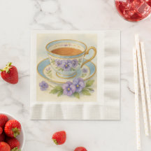 High Tea Napkins | Vintage Tea Cup & Pansies