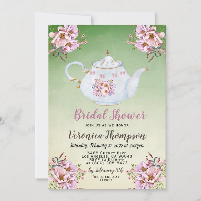 High Tea Party Bridal Shower Invitation (Front)