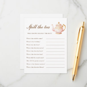 High Tea Pastel Bridal Shower Party Game Enclosure Card