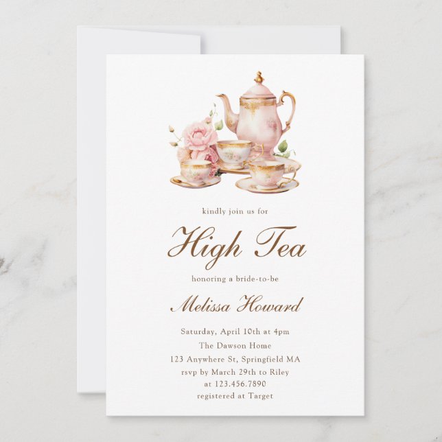 High Tea Pastel Gold Bridal Shower Invitation (Front)