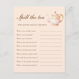 High Tea Pastel Orange Bridal Shower Party Game Enclosure Card