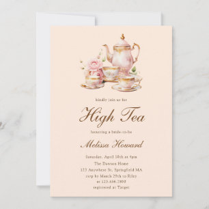 High Tea Pastel Orange Gold Bridal Shower Invitation