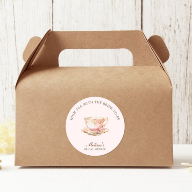High Tea Pastel Pink Gold Bridal Shower Classic Round Sticker (Creator Uploaded)