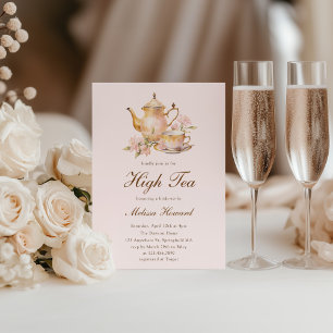 High Tea Pastel Pink Gold Bridal Shower Invitation