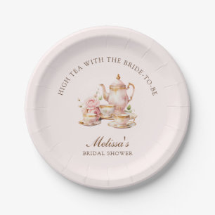 High Tea Pastel Pink Gold Bridal Shower Paper Plate