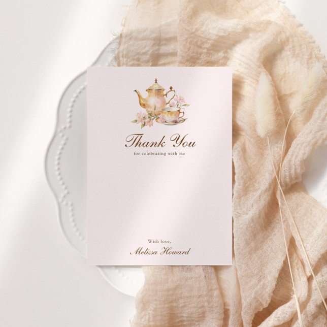 High Tea Pastel Pink Gold Bridal Shower Thank You Card (Creator Uploaded)