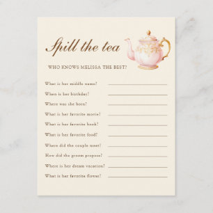 High Tea Pastel Yellow Bridal Shower Party Game Enclosure Card