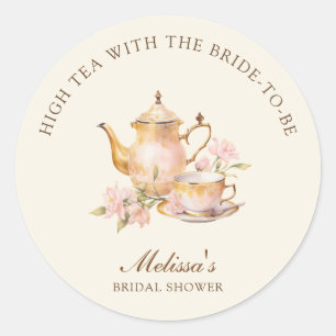 High Tea Pastel Yellow Gold Bridal Shower Classic Round Sticker