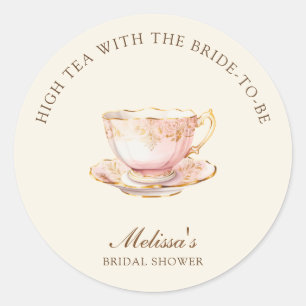 High Tea Pastel Yellow Gold Bridal Shower Classic Round Sticker