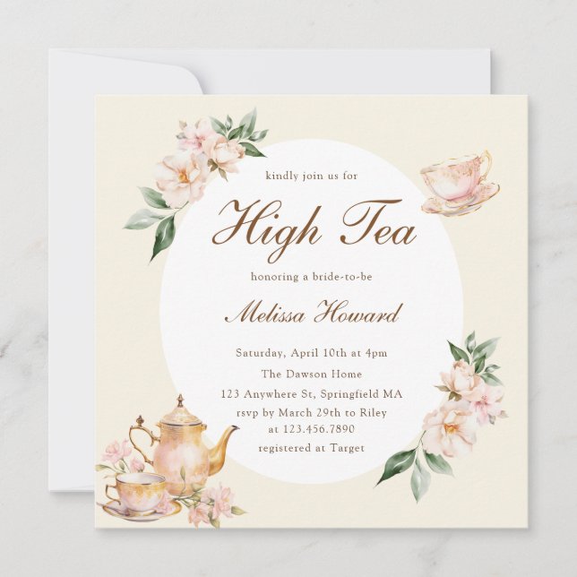 High Tea Pastel Yellow Gold Bridal Shower Invitation (Front)