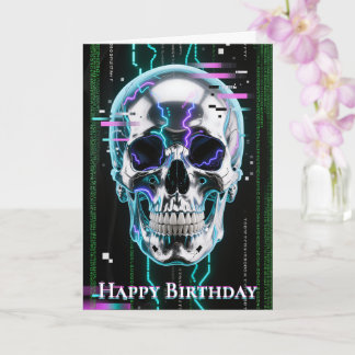 High-Tech Neon Cyber Chrome Skull Card
