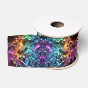 High Tech Rainbow Circuit Board Ribbon Grosgrain Ribbon