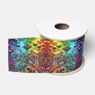High Tech Rainbow Circuit Board Ribbon Grosgrain Ribbon