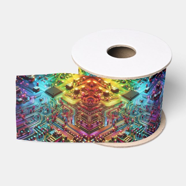 High Tech Rainbow Circuit Board Ribbon Grosgrain Ribbon (Spool)