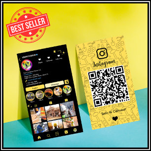High-Visibility Yellow Construction Instagram QR Business Card
