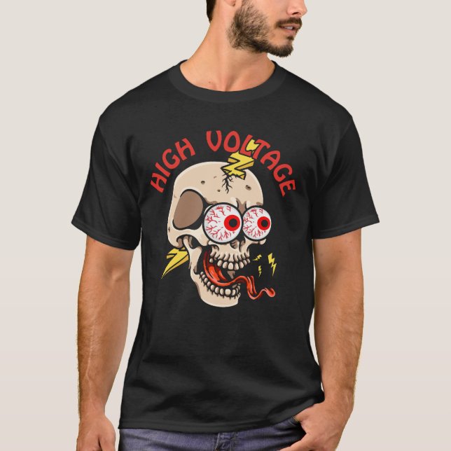 High voltage skull electrician electric Lineman  T-Shirt (Front)
