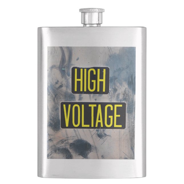 High Voltage Warning Sign - FUNNY Hip Flask (Front)