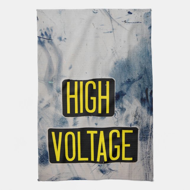 High Voltage Warning Sign - FUNNY Tea Towel (Vertical)