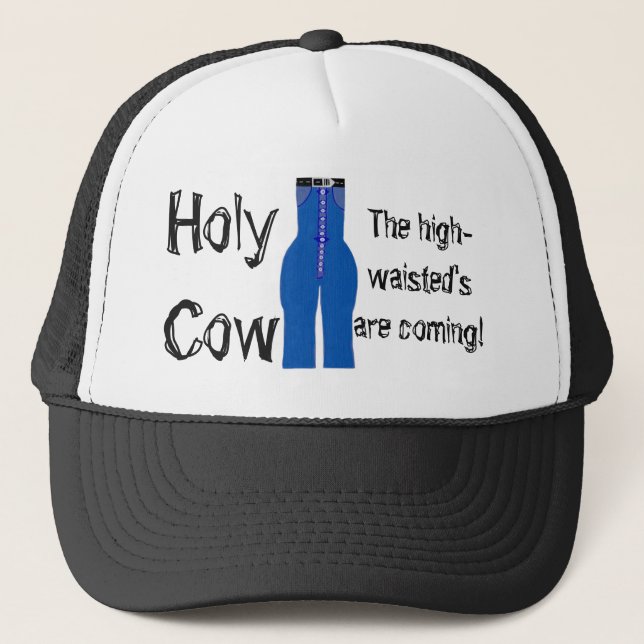 High Waisted Blue Denim Retro Humour Trucker Hat (Front)