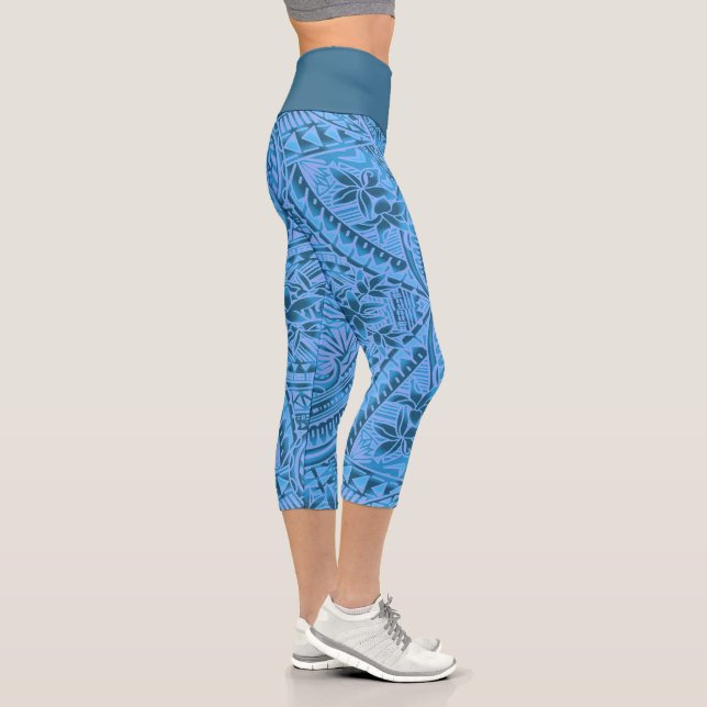 High-Waisted Capri Leggings/Tribal/Petroleum Blue (Right)