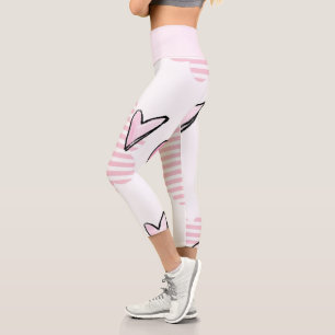 High Waisted Capri Pink Hearts Leggings