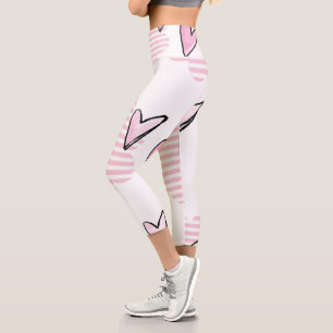 High Waisted Capri Pink Hearts Leggings