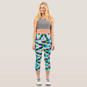 High Waisted Capris, An elegant plaid zigzag desig Capri Leggings
