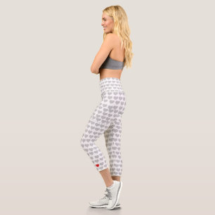 High Waisted Capris - Grey Hearts Red Heart