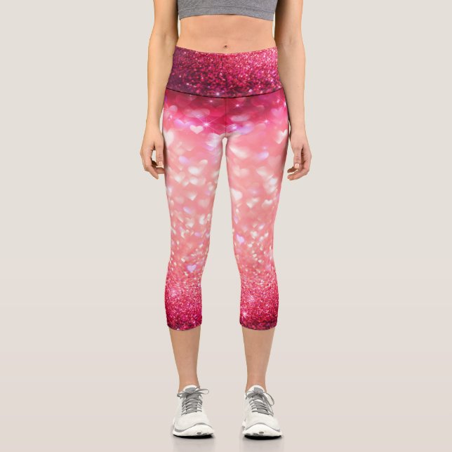 High Waisted Capris Leggings - Sparkle Hearts (Front)
