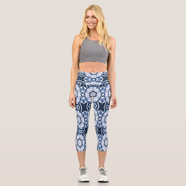 High Waisted Capris, Multi colour fabric pattern C Capri Leggings (Front)