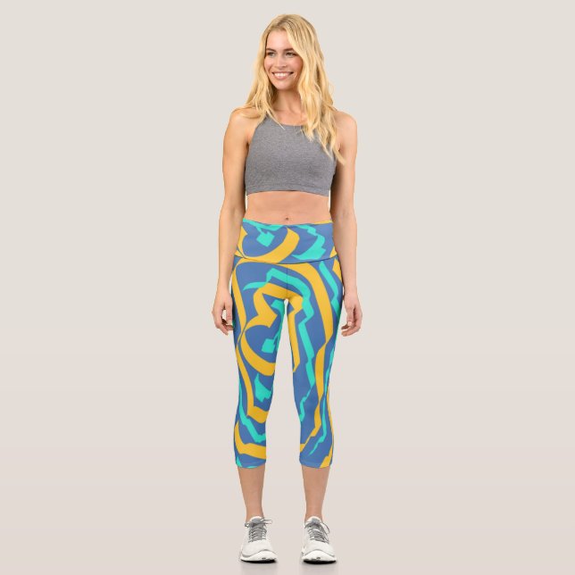 High Waisted Capris, Multi colour fabric pattern   Capri Leggings (Front)