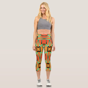 High Waisted Capris, Multi colour fabric pattern Capri Leggings