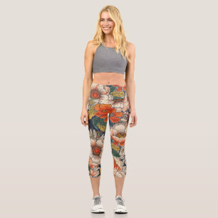 High Waisted Floral Capri Leggings
