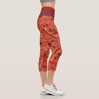 High-Waisted Tribal Fish Capri Leggings