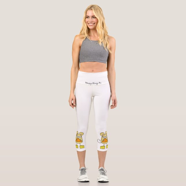 High Waisted Yoga Capris, Mousey Cheesy Pie  Capri Leggings (Front)