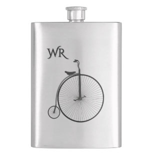 High-Wheel Antique Bicycle Monogram Hip Flask