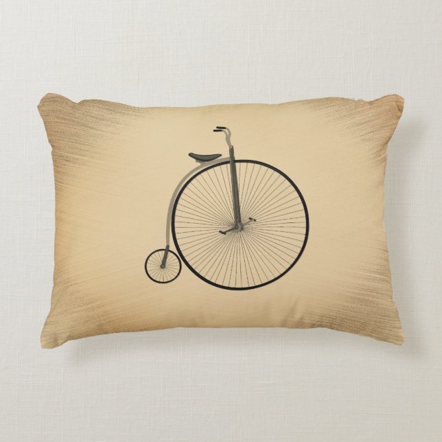 High-Wheel Antique Bicycle Rustic Decorative Cushion (Front)