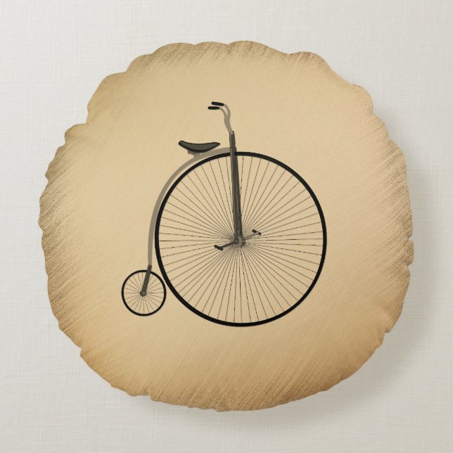 High-Wheel Antique Bicycle Rustic Round Cushion (Front)