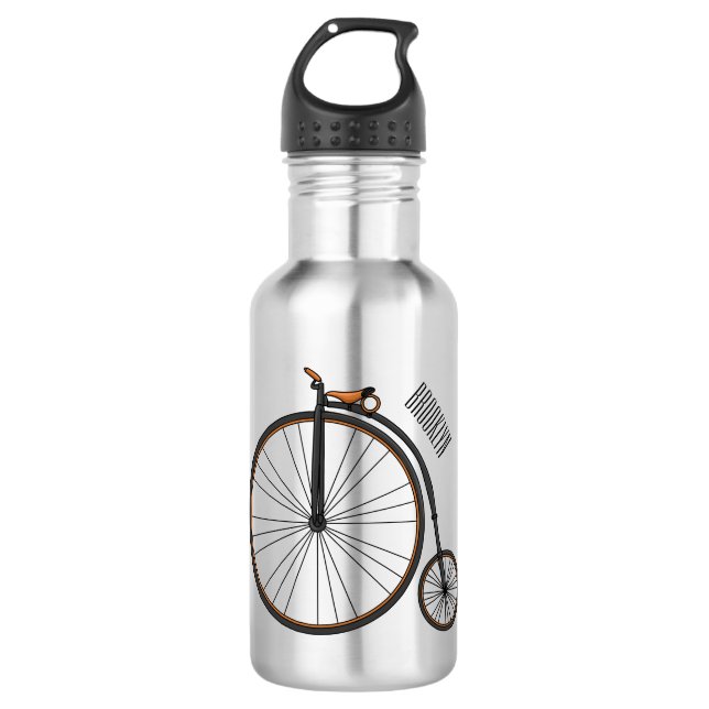 High wheel bicycle cartoon illustration 532 ml water bottle (Front)