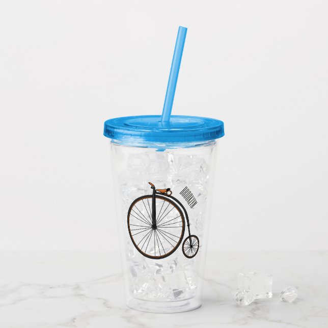 High wheel bicycle cartoon illustration acrylic tumbler (Back Ice)